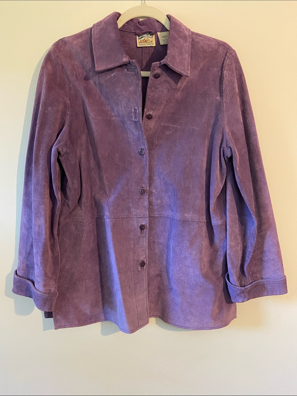 TravelSmith Purple Suede Button Jacket
